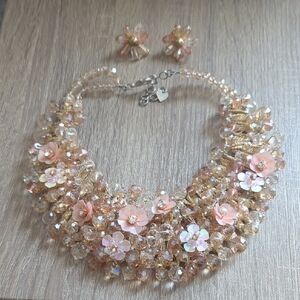Aldo Pink and Gold Floral Necklace Set